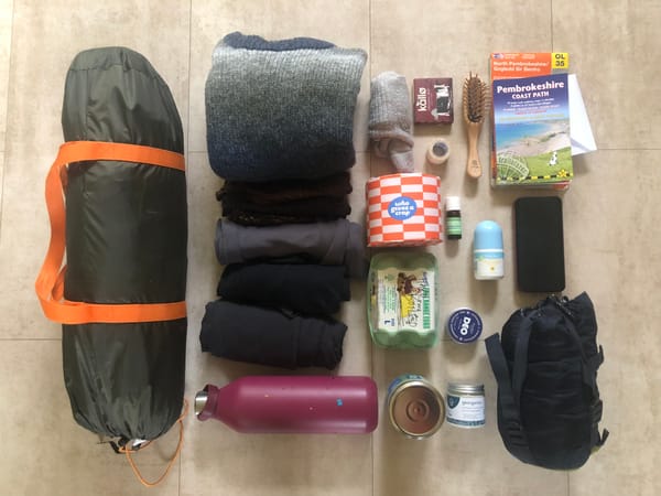 Photograph of things to take on a wild camping and hiking trip to Pembrokeshire